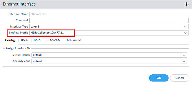 Screenshot of Palo Alto, NetFlow Profile Assign